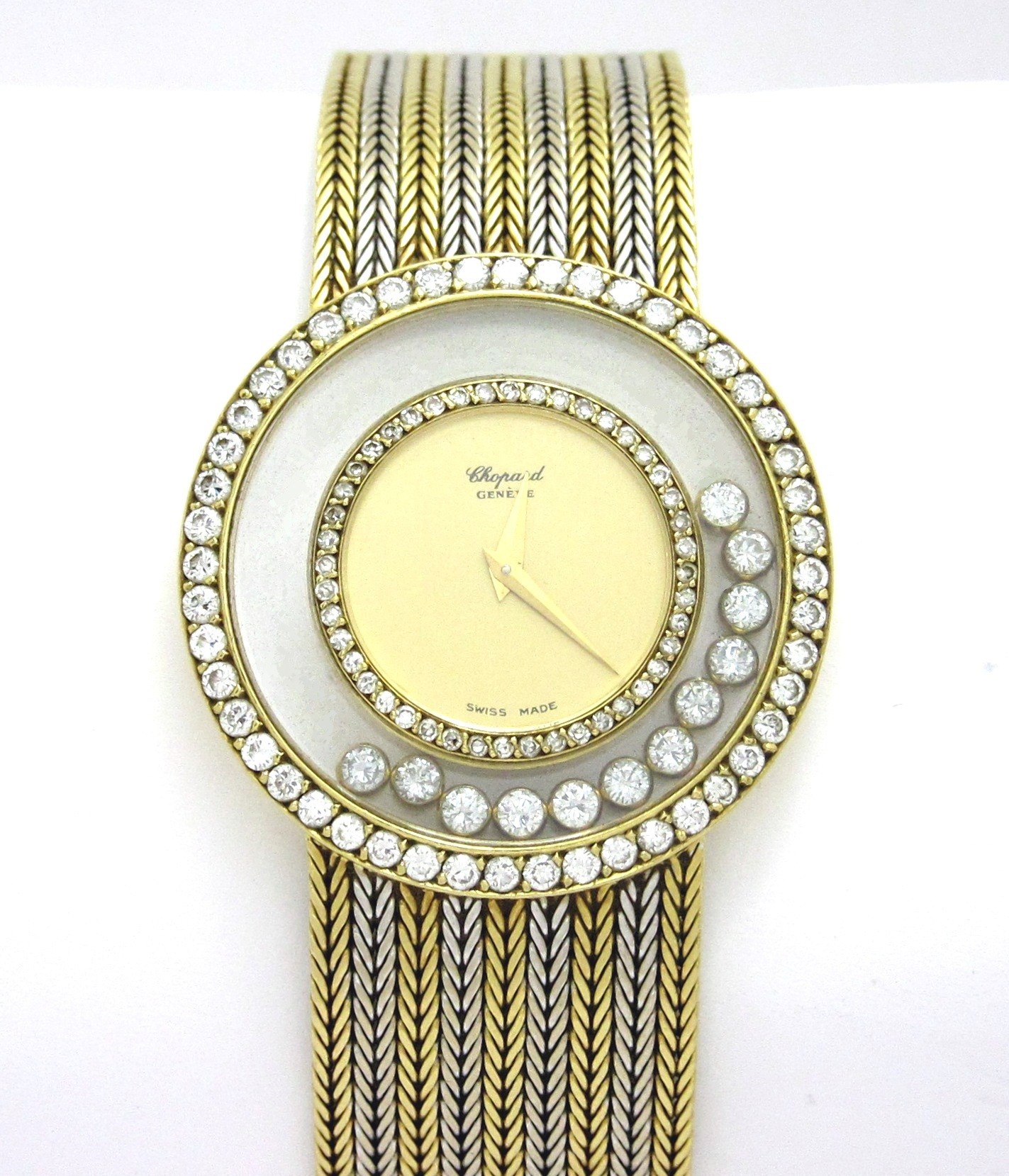 【1年保証】ショパール Chopard ハッピーダイヤモンド 腕時計 ダイヤベゼル ムービングダイヤ K18イエローゴールド